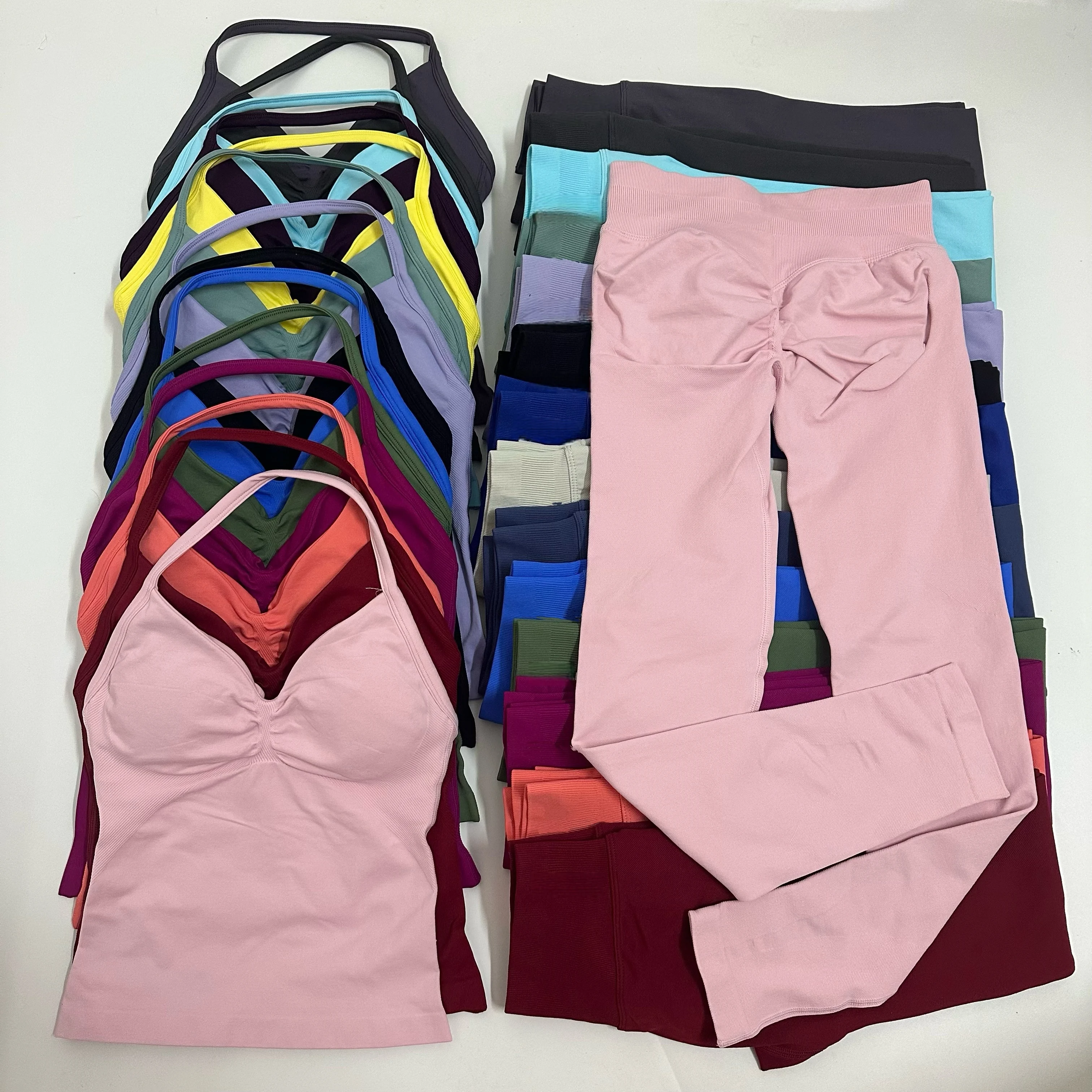 Impact 2 Pieces Set Yoga Leggings Set Women Backless Tank Tops High Waist Scrunch Gym Suit Fitness Clothes Outfit Yoga Set