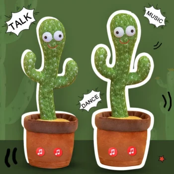 Stuffed Dancing Talking Cactus Toy Glowing, Repeats Your Words With Clothing