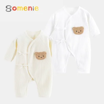 Somenie Cotton Knit Jumpsuit Long-Sleeve Romper for All-Season Comfort