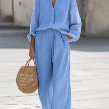 Women’s Cotton Linen Wide-Leg Pants Set