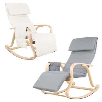 Rocking Chair with Armrests & Footrest for Bedroom & Living, White/Grey