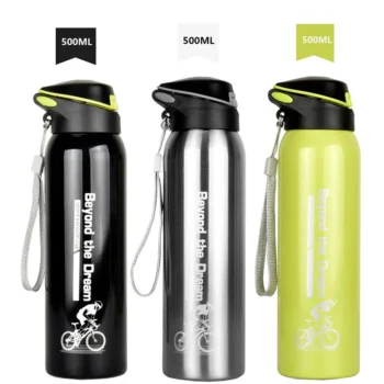 500ML Double Wall Stainless Steel Cycling Water Bottle with Straw