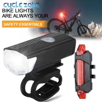 USB Rechargeable Bike Light Set, 3 Modes, Easy Install, Red