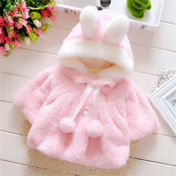 Wool Hooded Rabbit Ear Sweater Jacket for Baby Girls, Warm 0-3 Months