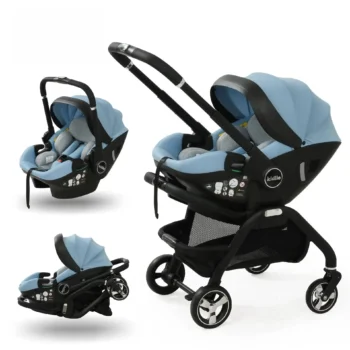 Portable Four-Wheel Stroller with Newborn Sleeping Basket & Safety Seat