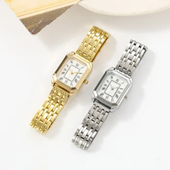 Women's Roman Numeral Rectangular Steel Band Quartz Watch for Elegant Style