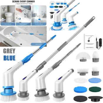 Electric Spin Scrubber 10-in-1 Cordless Brush, Adjustable Handle Deep-Clean