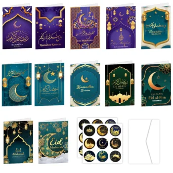 Eid Mubarak Greeting Cards Set with Envelopes – DIY Islamic Festive Notes