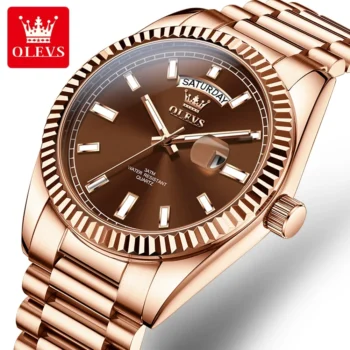 Waterproof Wrist Watch For Men Fashion Rose Gold Stainless Steel