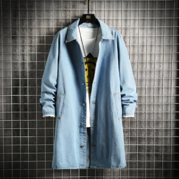 Denim Jacket Loose Mid-Length Turn-Down Collar Casual Outerwear Spring