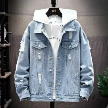 Denim Jacket Ripped Hole Detail Casual Everyday Wear Men