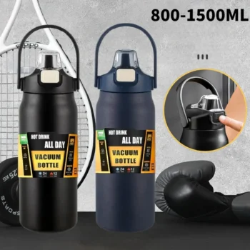 Luxury Stainless Steel Thermal Mug with Straw, 800-1500ML Vacuum Bottle