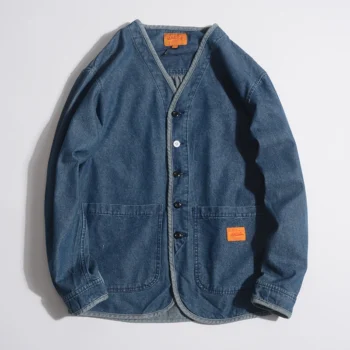 Cardigan Denim Open Front Versatile Workwear Men