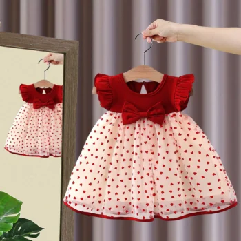 Baby Girl Princess Dress Bow Flying Sleeves for Birthday, Korean Edition