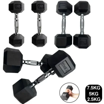 Fixed Hex Rubber Dumbbells (2-Pack) Multi-Weight Fitness 2.5/5/7.5kg