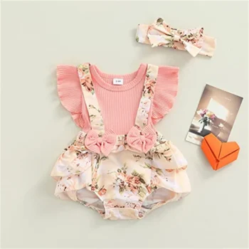 Baby Girl Dress Cotton Ruffle Sleeves Butterfly Floral Summer Formal 0-18M