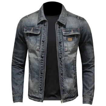 Denim Jacket + Zip Stand-Up Collar + Slim Fit + Winter Men