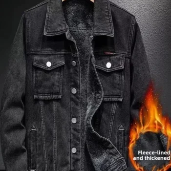 Denim Jacket Slim Fit Warm Fleece-Lined Workwear Large Size