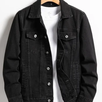 Men's Denim Jacket Black Collar Everyday Casual Spring and Autumn