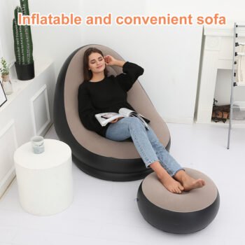Modern Inflatable Lazy Sofa Set with Foot Rest, Durable PVC Material & Strong Seams, Compact for Indoor Outdoor Use, Coffee