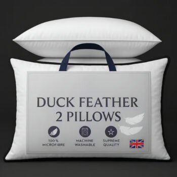 Duck Feather Pillows Pack of 1 and 2 Hotel Quality, Washable, Medium/Soft Support