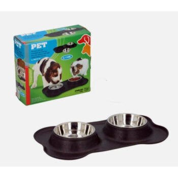 Double Stainless Steel Pet Bowls with Non-Spill Silicone Mat, 170ml