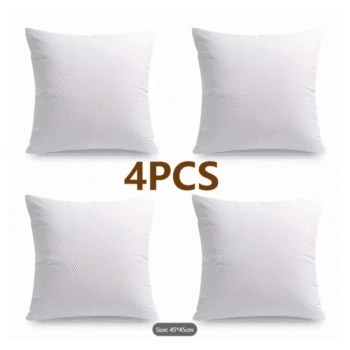 Modern Posh Tag 18x18 Inches 4-Pack White Polyester Throw Pillow Inserts - Machine Washable All-Season Decorative Cushion Cores for Sofa, Car, and Home Decor - Multipurpose Sewn Seam Pillowcases