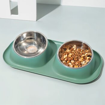 Double Dog Bowl Raised Non-Slip Stainless Steel for Small Dogs, Cats