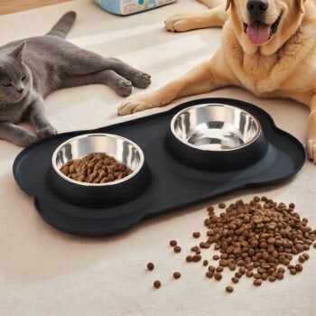 Double Dog Bowls Set, Stainless Steel with Non-Spill Mats, 2 Sizes