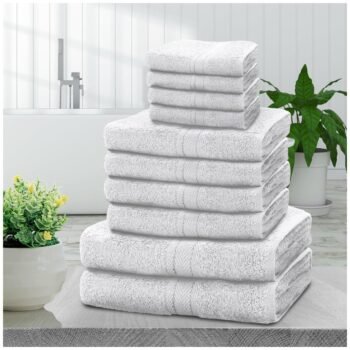 10pcs Towel Bale Set | Luxurious 100% Cotton Towels Family Pack | Quick-Drying, Highly Absorbent & Ultra-Soft Fabric | Includes 4 Face Towels, 4 Hand Towels, 2 Bath Towels | Available in 16 Elegant Colours | Ideal for Home, Gym, Spa, or Beach Use | Durable, Easy-Care, and Stylish for Everyday Comfort | UK