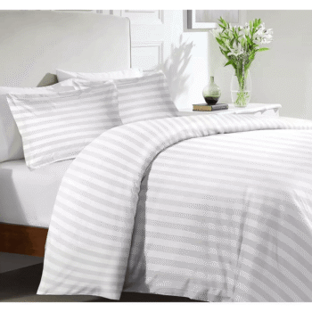 Luxurious Hotel Quality SATIN STRIPE DUVET/QUILT COVER BEDDING SET with Pillowcases All Sizes Bedding Set - 3pcs Hypoallergenic Satin Stripes Microfiber Duvet Quilt Cover with Pillow Cases - Soft Comfortable, Durable Breathable & Anti-Wrinkle Duvet Cover Set All UK Sizes Available