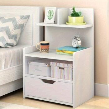 Modern Wooden Bedside Table with Drawer | Multifunctional Storage Cabinet for Bedroom, Bathroom, Living Room & Hallway | Compact Design 60x32.5x25.5cm