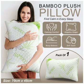 1-pack Bamboo Memory Foam Pillow | Bamboo Fabric | 50x70cm | Orthopaedic Medium Firm | Cooling & Breathable | Neck & Head Support | Machine Washable Cover | Fast UK Dispatch