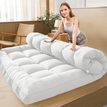 1pc Extra Thick Mattress Topper, Overfilled with 10cm Microfiber Filling with Deep Pocket, Plush Soft Pillow Top Mattress Topper Anti-Shift & Even Weight Distribution Single/Double/King/Super King