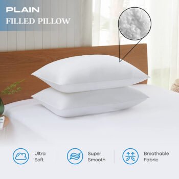 2pcs Plain Filled Pillows – Soft & Breathable, Bounce Back Support Neck Pillow, All-Season Comfort, Machine Washable, Perfect for Home, Living Room & Hotel Use