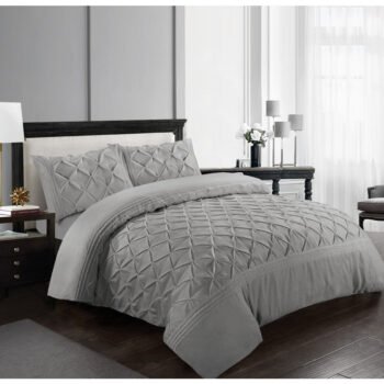 Luxury Pintuck Duvet Cover Set Double King Super King Soft Microfiber Pinch Pleat Bedding Set with Pillowcases White Silver Charcoal Pink