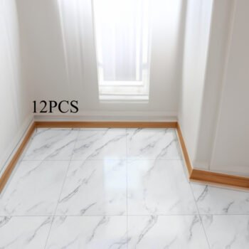 12/24pcs White Marble PVC Peel & Stick Tiles 30x30cm - 1.2mm Thick Waterproof Self-Adhesive Vinyl Flooring | Multi-Surface Wall/Floor Stickers for Bathroom, Kitchen & Bedroom (Easy DIY Home Renovation)