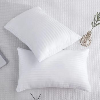 Hotel Quality Stripe Pillows Pack of 2 or 4 – Soft Support Bounce Back Hollowfibre Pillows UK | Hypoallergenic & Breathable Bed Pillows for Side Sleepers