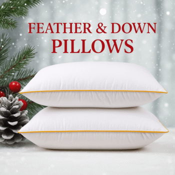 **Superior White Goose Feather Pillow Set – Machine Washable – Soft to Medium Support – 100% Cotton Down-Proof Cover**
