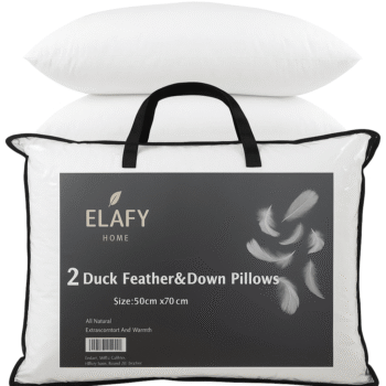 ELAFY Feather & Down Pillow Luxury Hotel Quality Duck Feather & Down Pillows Cover 100% Microfiber Extra Filled for Deep Sleep Comfort PACK of 1, 2 Size 48x74cm