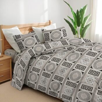 4 Pcs Duvet Complete Bedding Set Soft Brushed Microfibre Duvet Quilt Cover With Pillow Cases and Extra Fitted Sheet Printed in Single Double King Sizes