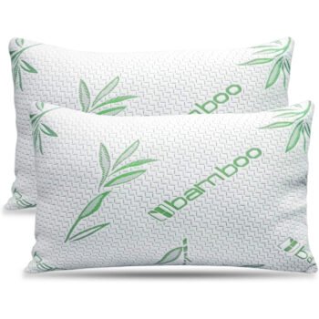 2-Pack Bamboo Memory Foam Pillows | 50x75cm | Medium Firm | Soft & Breathable | Neck & Shoulder Support | Sleep Positions: Side, Back & Stomach | Washable Removable Zip Cover
