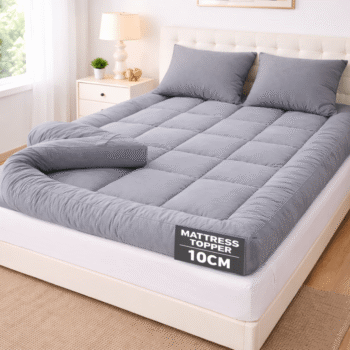 ELAFY Grey 10cm High Loft Mattress Topper | Hotel Quality, Super Soft & Brushed Microfiber Top with Hollowfiber Filling | Elasticized Corner Straps fits up to 40 CM