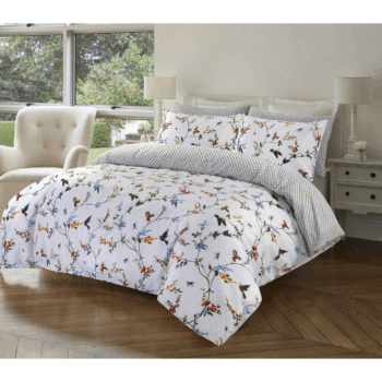 Luxury 3pcs Reversible Printed Duvet Cover Set Soft Breathable White Floral Bedding with Elegant Lily & Daisy Flower Design for Double King Super King Size Beds