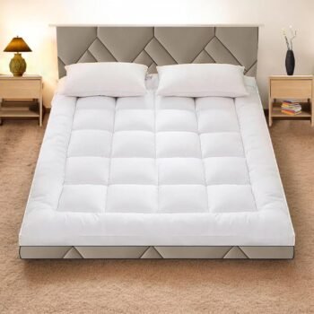 Supersoft Mattress Topper Bed - 4 Inch (10cm) Thick Mattress Topper with Elasticized Corner Straps - White