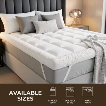Mattress Topper 4.5 Inch or 11cm Thick All bed sizes, Single Double King Extra Thick Box 950 GSM Korean Virgin Filled Fiber Boxy Design for all purpose use