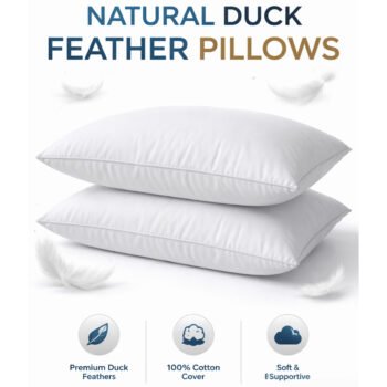 Duck Feather and Down Bed Pillow, Soft and Plump Hotel Quality Pillow, Natural Filling 85% Feather 15% Down, Polycotton Cambric Cover, UK Made