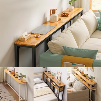 Space Efficient Side Table Single Double Tier Wall Mounted MDF Shelf with Metal Frame Multi Functional Narrow Table with Storage Hallway Bedroom Table 80x20cm Wood Black White Frame