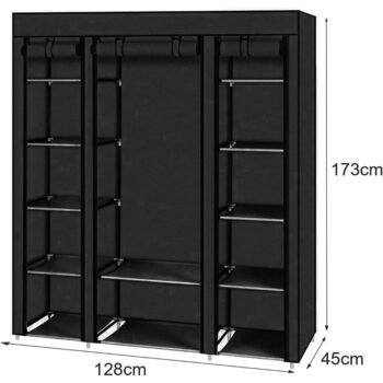 Portable Wardrobe for Bedroom,Fabric Wardrobe, Clothes Rail with Non-Woven Fabric Cover, Clothes Storage Organiser, 45 x 130 x 175 cm, 12 Compartments, Metal Frame