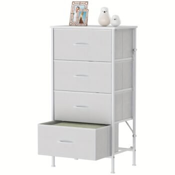 Modern 4-Drawer Dresser Storage Cabinet with Metal Frame & MDF Wood - Grey Spacious Dresser with Anti-Tip Safety & Adjustable Feet, Assembly, Standalone Furniture Unit Suitable for Bedroom or Living Room (17.7” X 11.8” X 35.8”)